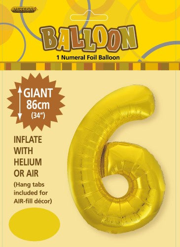 Gold "6" Numeral Foil Balloon 86cm (34")